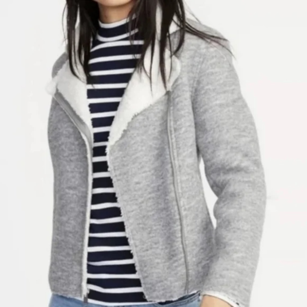 Old Navy Sherpa Lined Moto Heather Grey Coat NWT Size XLP - Picture 2 of 7